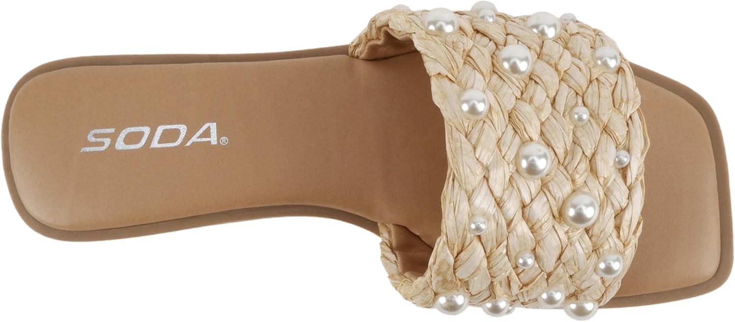 imageSoda Engine  Women Open Square Toe Single Strap Slide SandalNatural Raffia