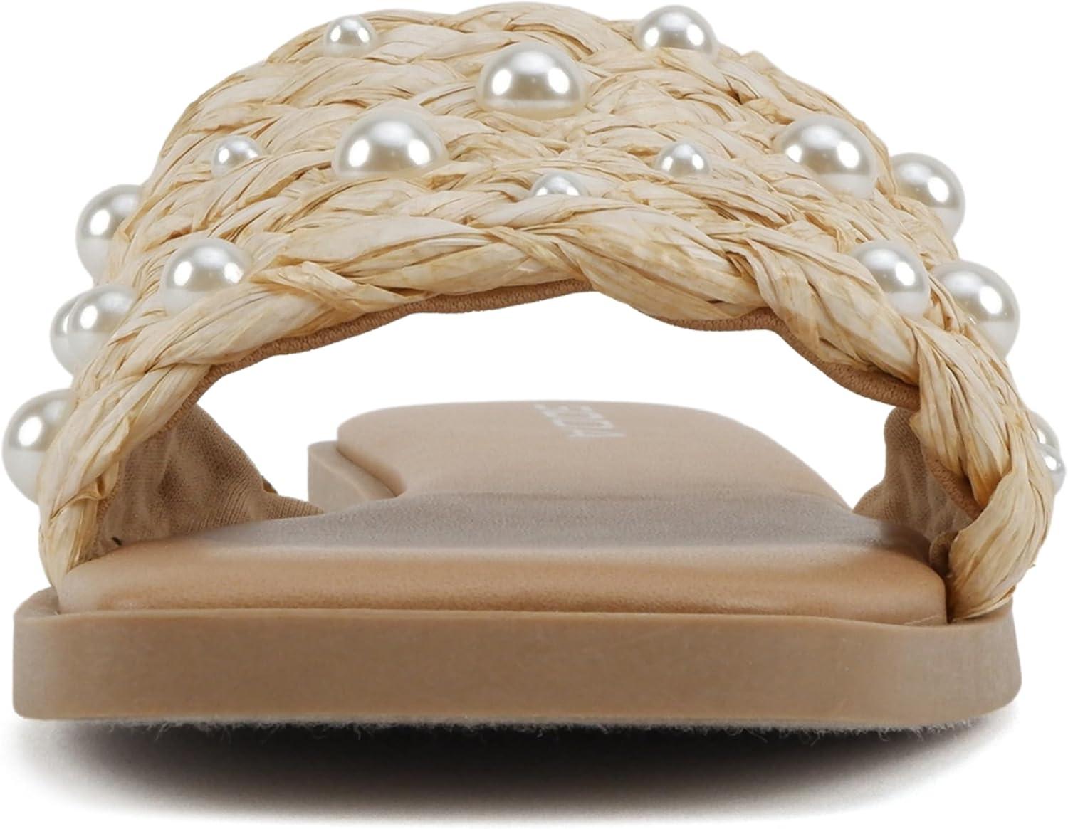 imageSoda Engine  Women Open Square Toe Single Strap Slide SandalNatural Raffia