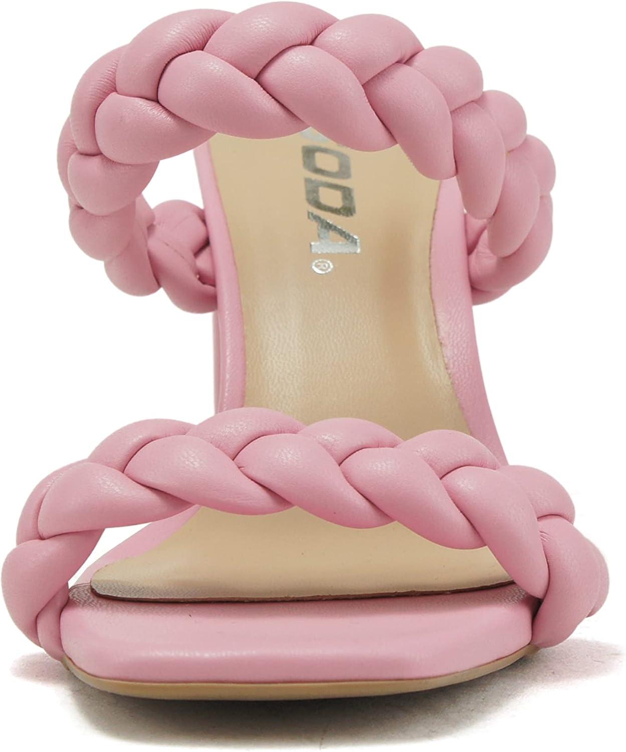 imageSoda Found  Womens Braided Heeled Square Toe Block Heel SandalsPink Pu