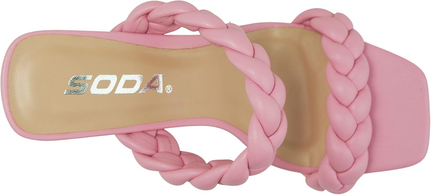 imageSoda Found  Womens Braided Heeled Square Toe Block Heel SandalsPink Pu