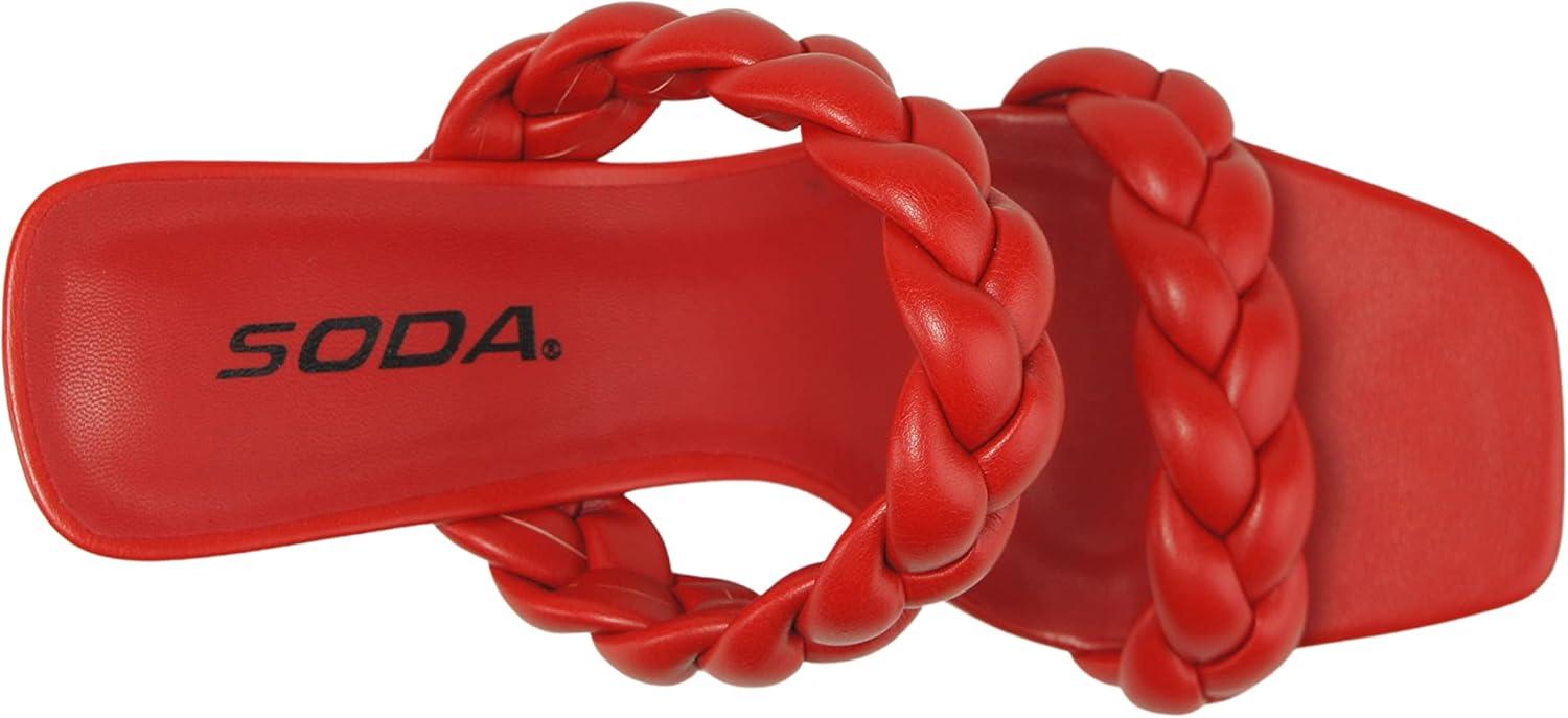 imageSoda Found  Womens Braided Heeled Square Toe Block Heel SandalsRed Pu