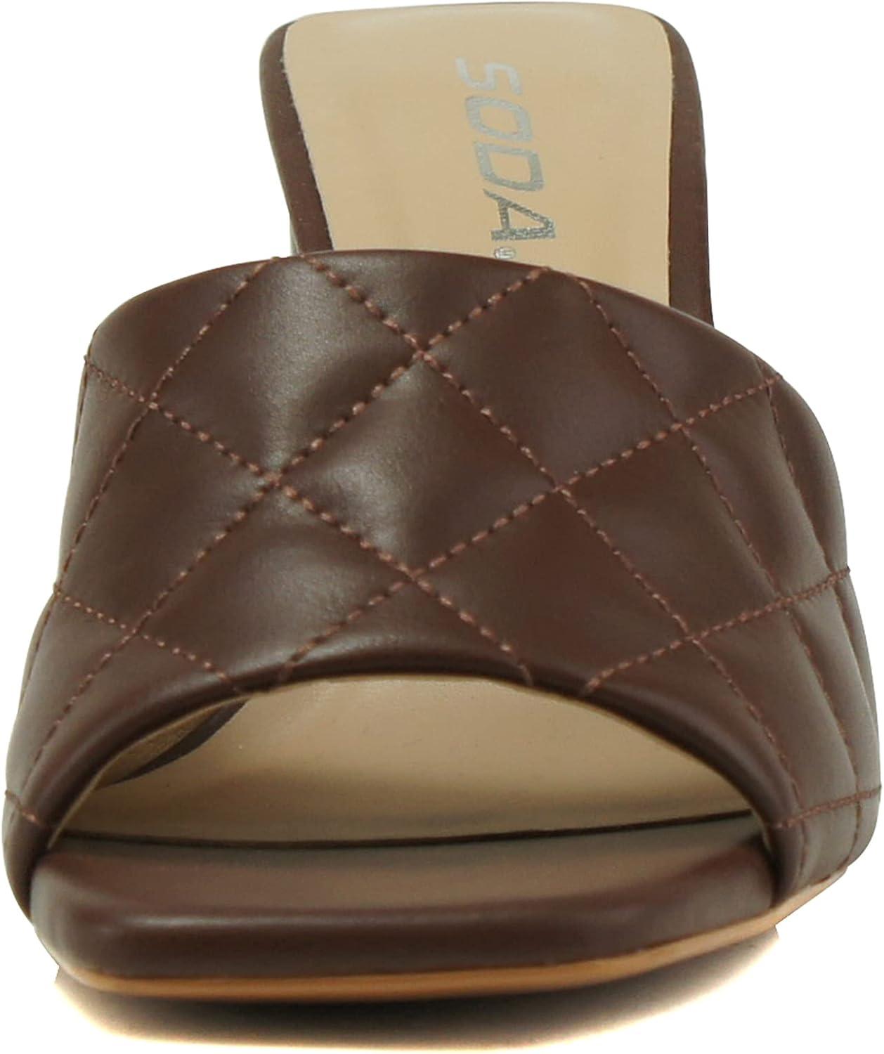 imageSoda JITTER  Women Slip On Flat Heel Squared Toe Diamond Quilted Fashion Sandal