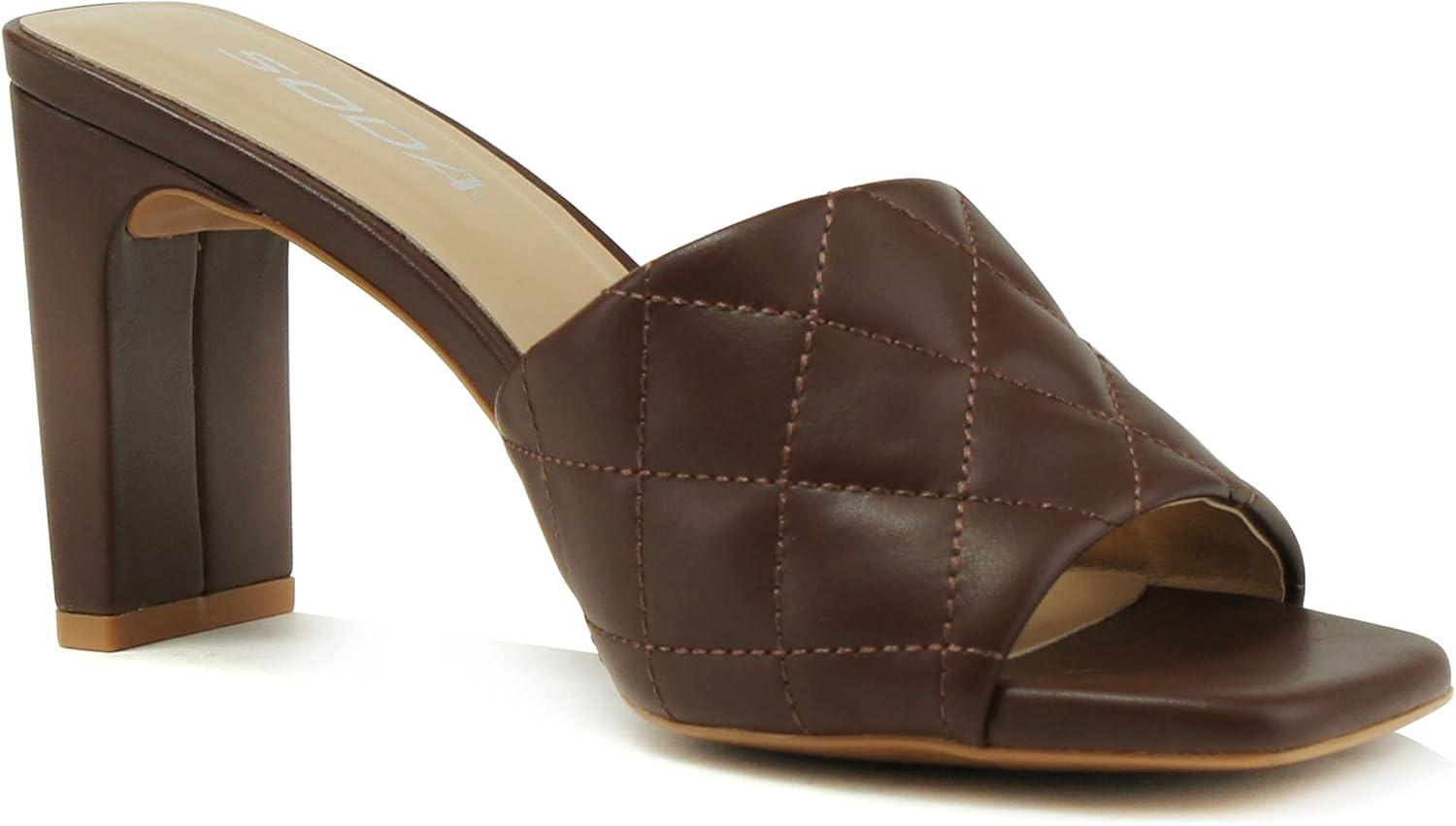 imageSoda JITTER  Women Slip On Flat Heel Squared Toe Diamond Quilted Fashion Sandal