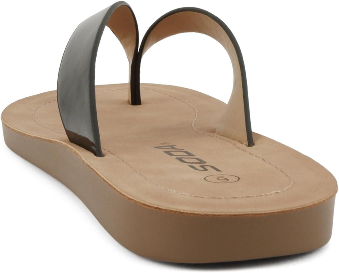 imageSoda Shoes Women Flip Flops Basic Plain Slippers Thongs Sandals Strap Casual Beach EllaSBlack Patent