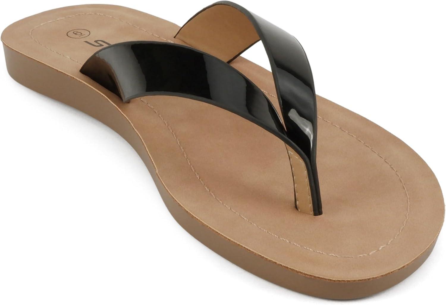 imageSoda Shoes Women Flip Flops Basic Plain Slippers Thongs Sandals Strap Casual Beach EllaSBlack Patent