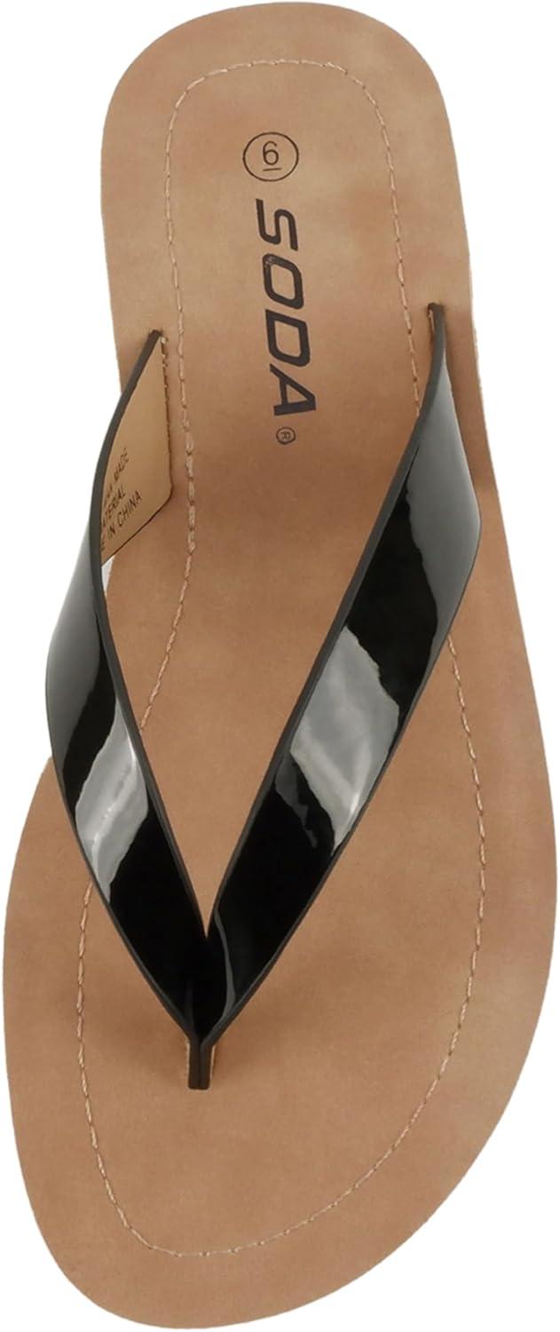 imageSoda Shoes Women Flip Flops Basic Plain Slippers Thongs Sandals Strap Casual Beach EllaSBlack Patent