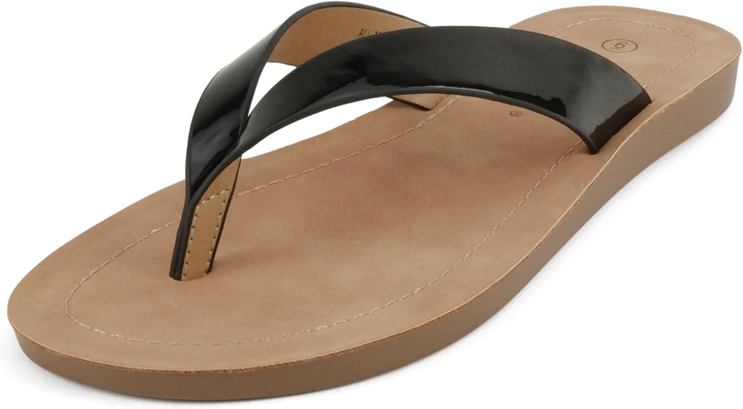 imageSoda Shoes Women Flip Flops Basic Plain Slippers Thongs Sandals Strap Casual Beach EllaSBlack Patent
