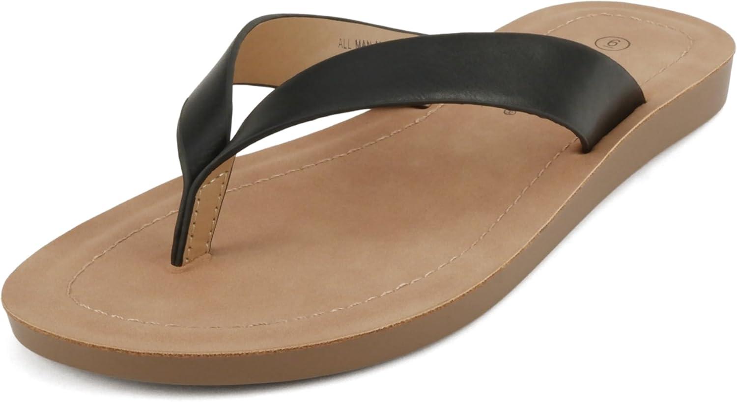 imageSoda Shoes Women Flip Flops Basic Plain Slippers Thongs Sandals Strap Casual Beach EllaSBlack Pu
