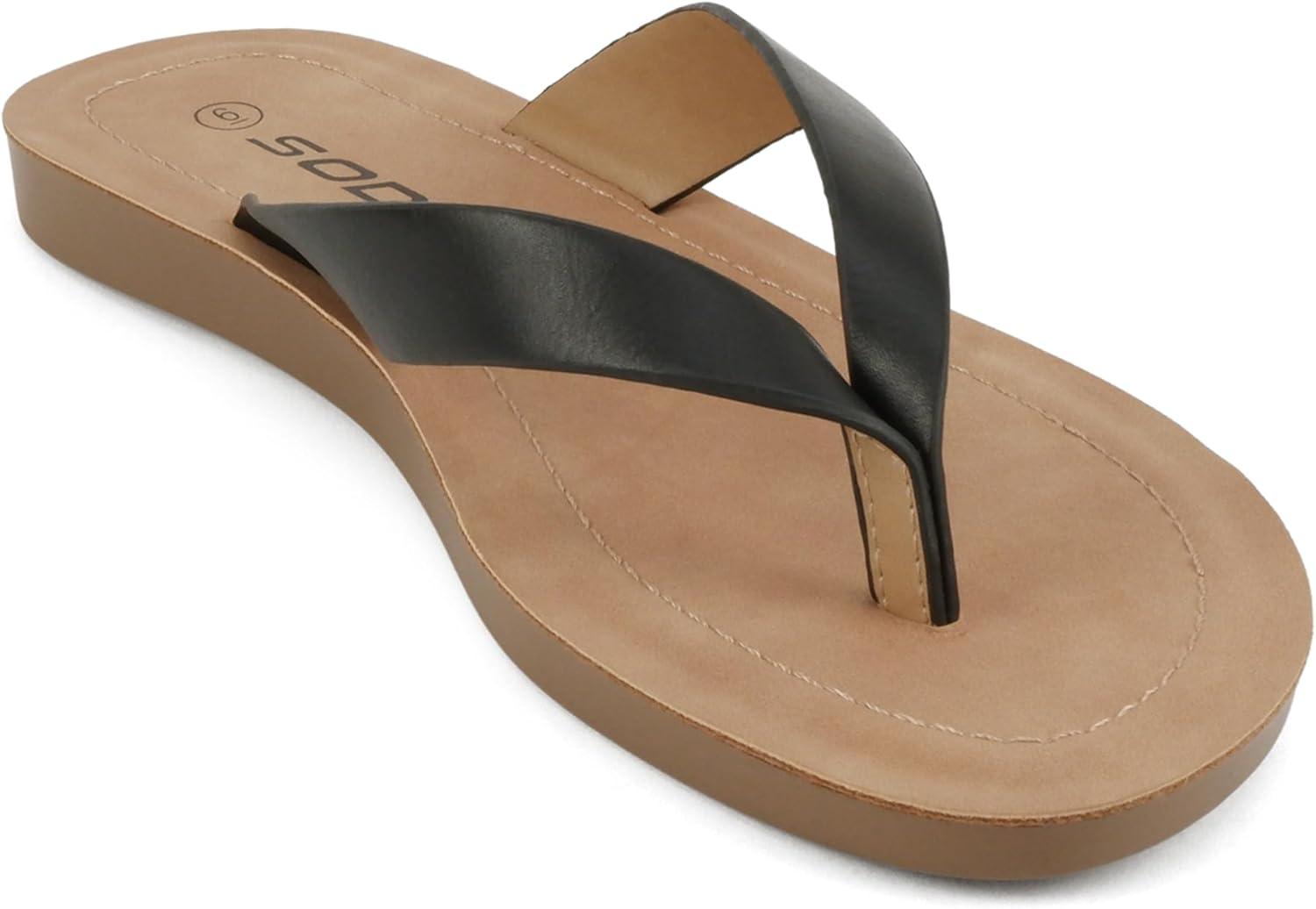 imageSoda Shoes Women Flip Flops Basic Plain Slippers Thongs Sandals Strap Casual Beach EllaSBlack Pu
