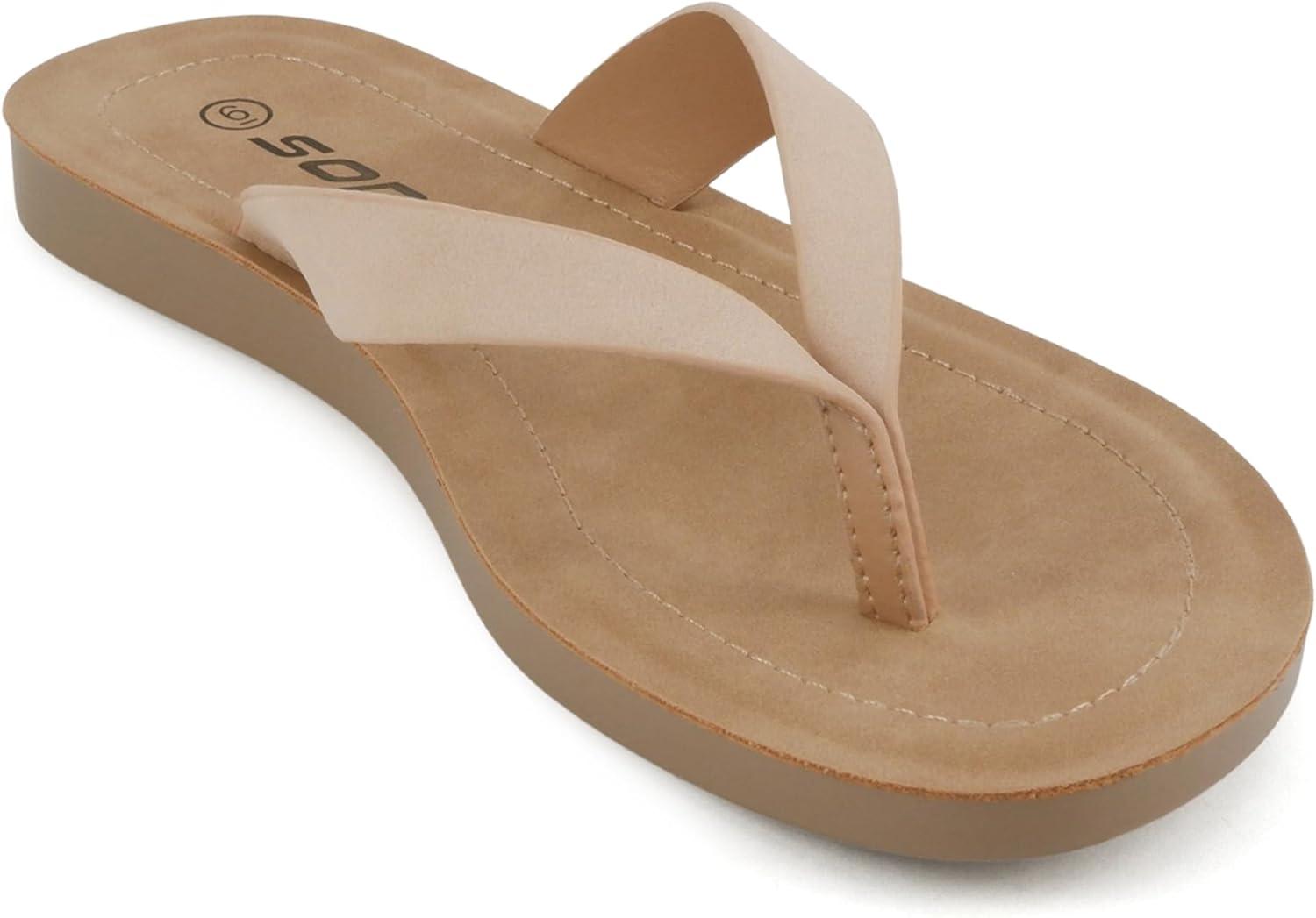 imageSoda Shoes Women Flip Flops Basic Plain Slippers Thongs Sandals Strap Casual Beach EllaSBlush Nubuck