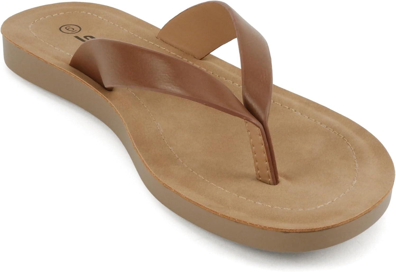 imageSoda Shoes Women Flip Flops Basic Plain Slippers Thongs Sandals Strap Casual Beach EllaSCognac