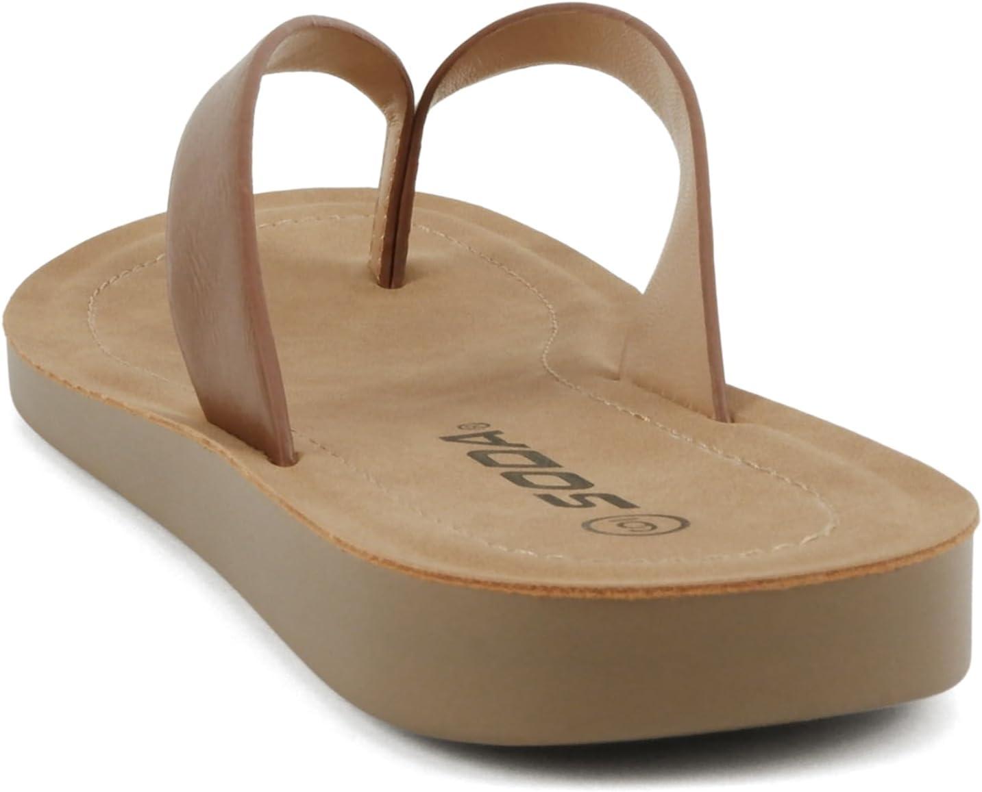 imageSoda Shoes Women Flip Flops Basic Plain Slippers Thongs Sandals Strap Casual Beach EllaSCognac