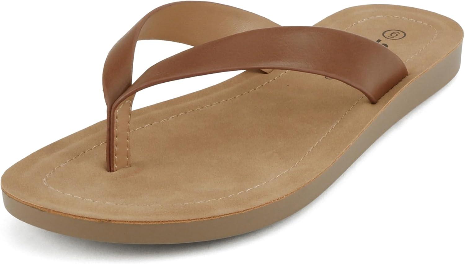 imageSoda Shoes Women Flip Flops Basic Plain Slippers Thongs Sandals Strap Casual Beach EllaSCognac