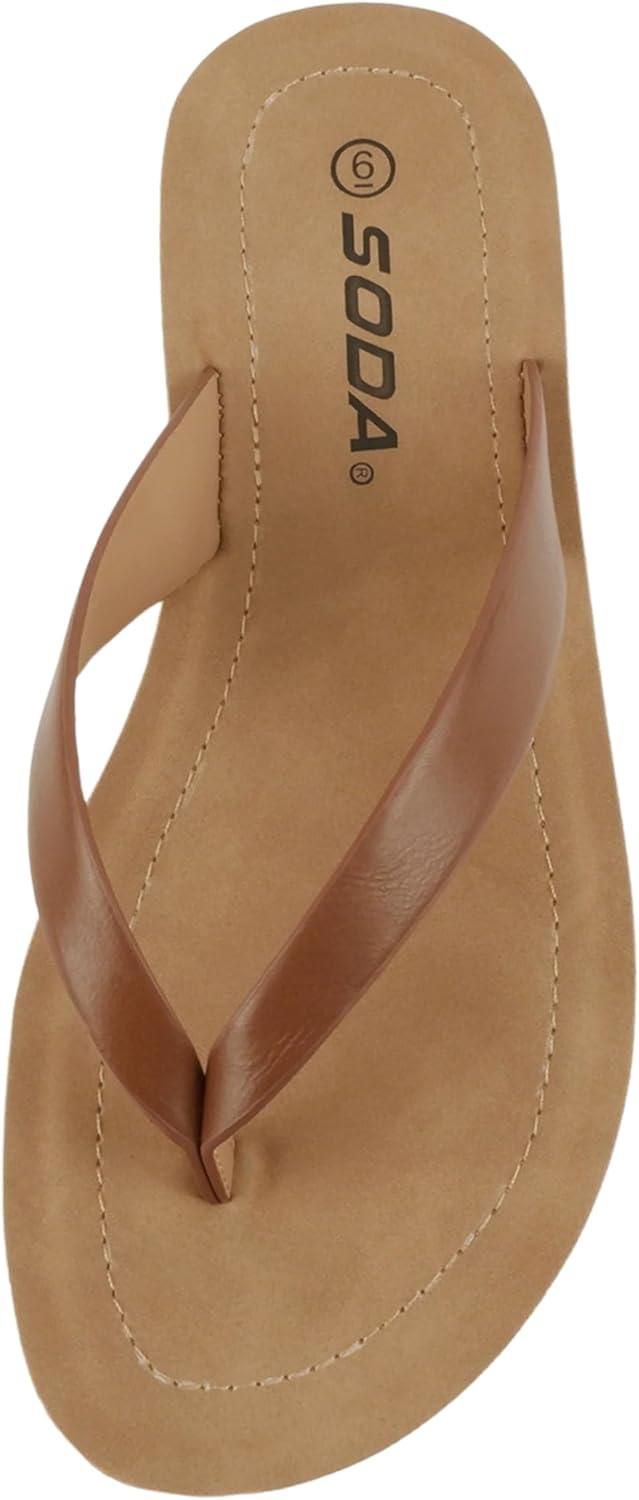 imageSoda Shoes Women Flip Flops Basic Plain Slippers Thongs Sandals Strap Casual Beach EllaSCognac