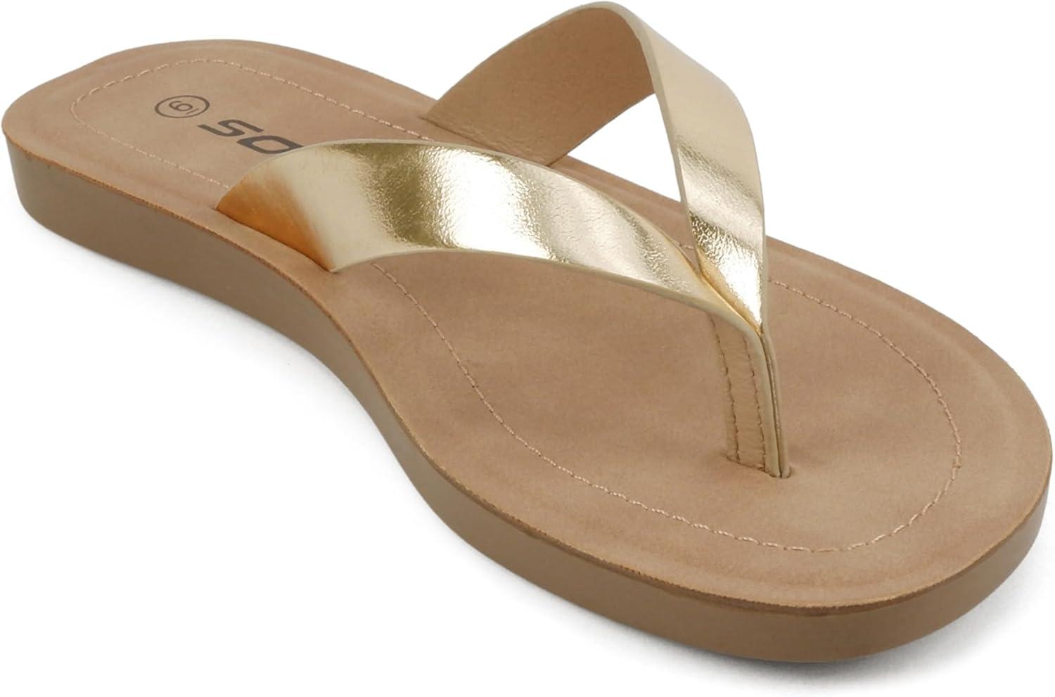 imageSoda Shoes Women Flip Flops Basic Plain Slippers Thongs Sandals Strap Casual Beach EllaSGold