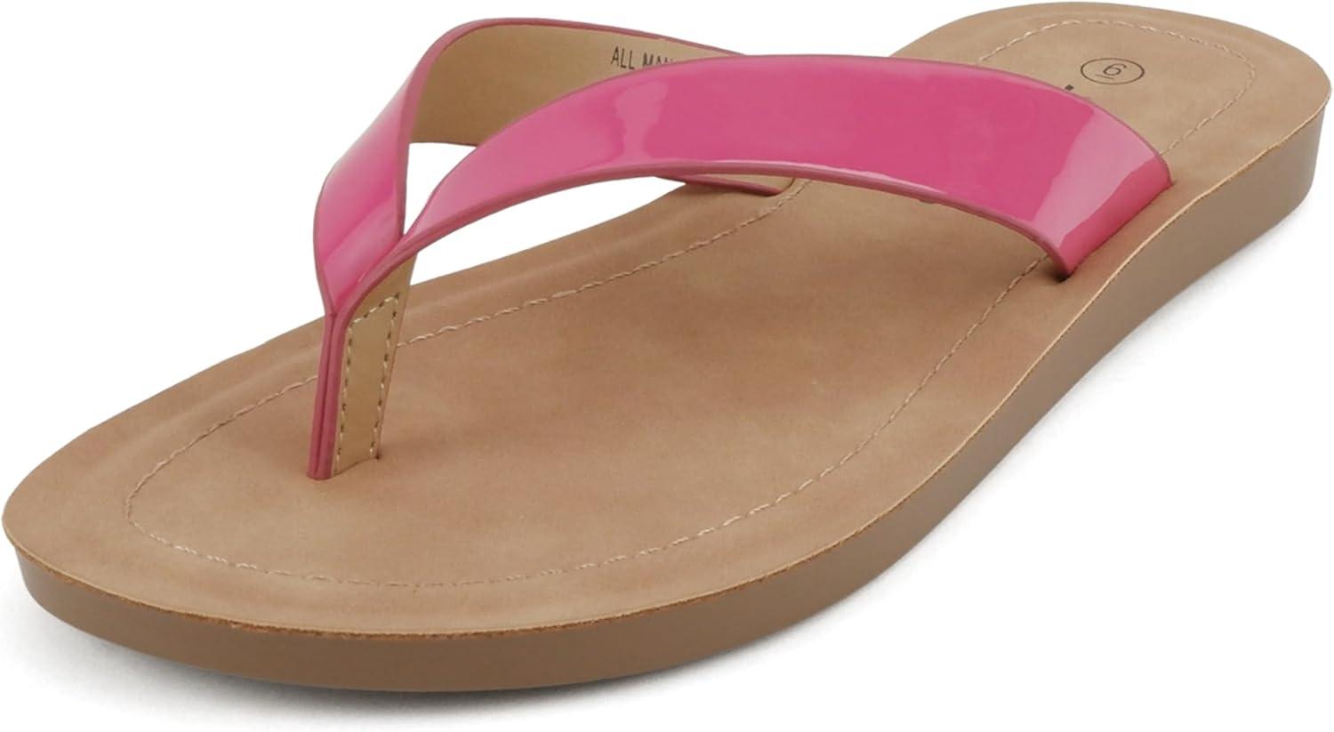 imageSoda Shoes Women Flip Flops Basic Plain Slippers Thongs Sandals Strap Casual Beach EllaSHot Pink Patent