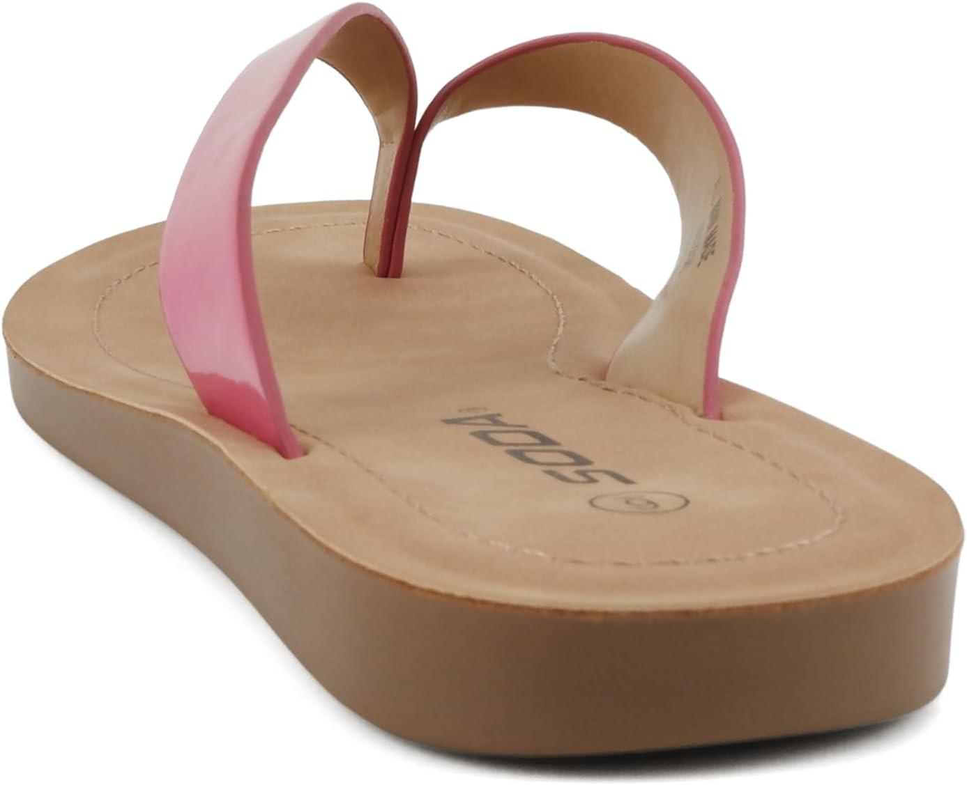 imageSoda Shoes Women Flip Flops Basic Plain Slippers Thongs Sandals Strap Casual Beach EllaSHot Pink Patent