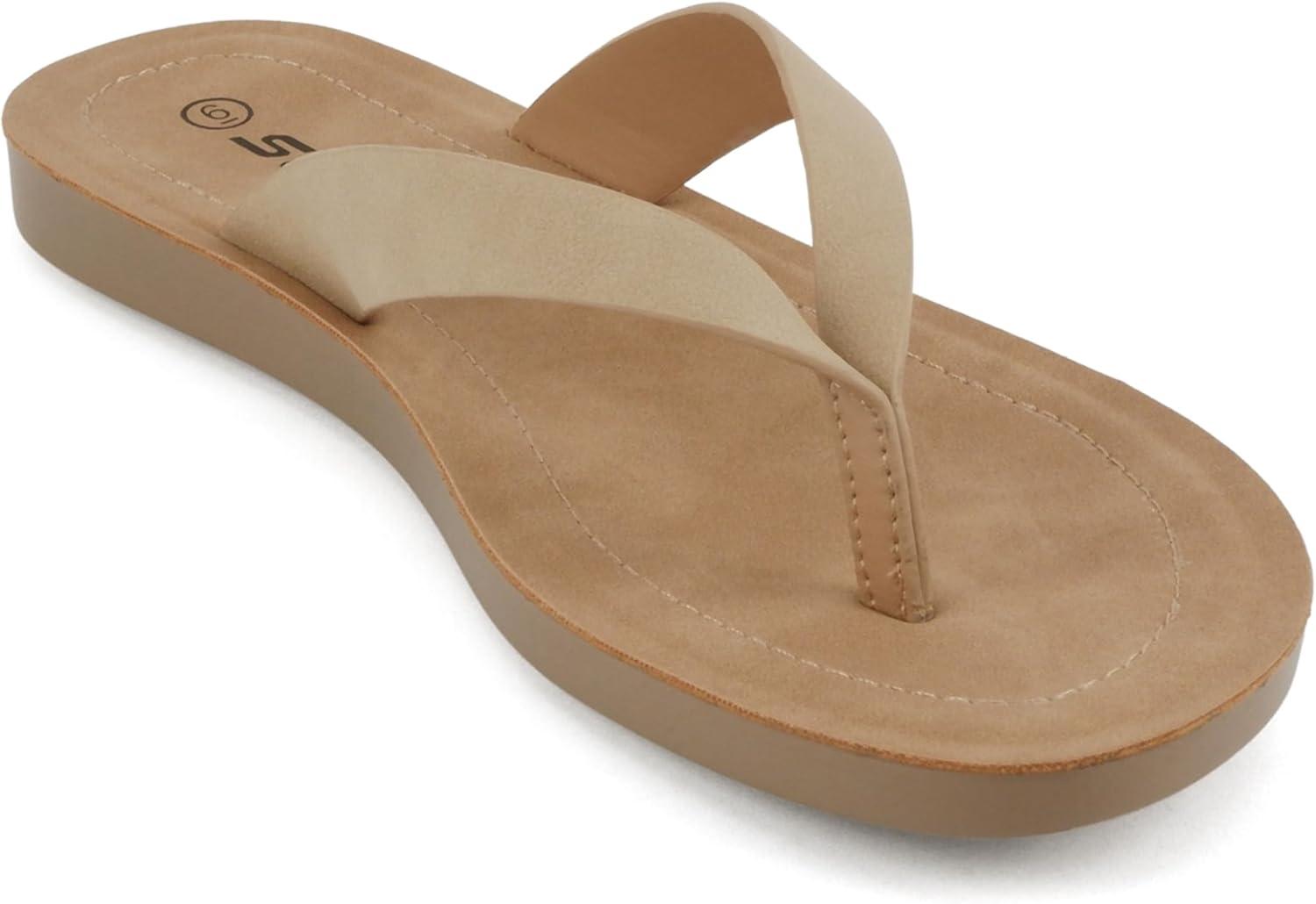 imageSoda Shoes Women Flip Flops Basic Plain Slippers Thongs Sandals Strap Casual Beach EllaSNatural Nubuck