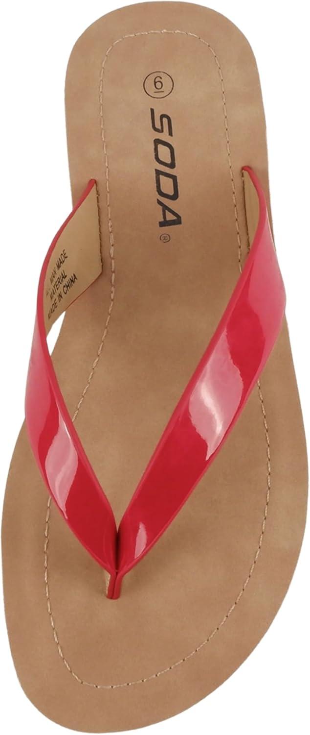 imageSoda Shoes Women Flip Flops Basic Plain Slippers Thongs Sandals Strap Casual Beach EllaSRed Patent