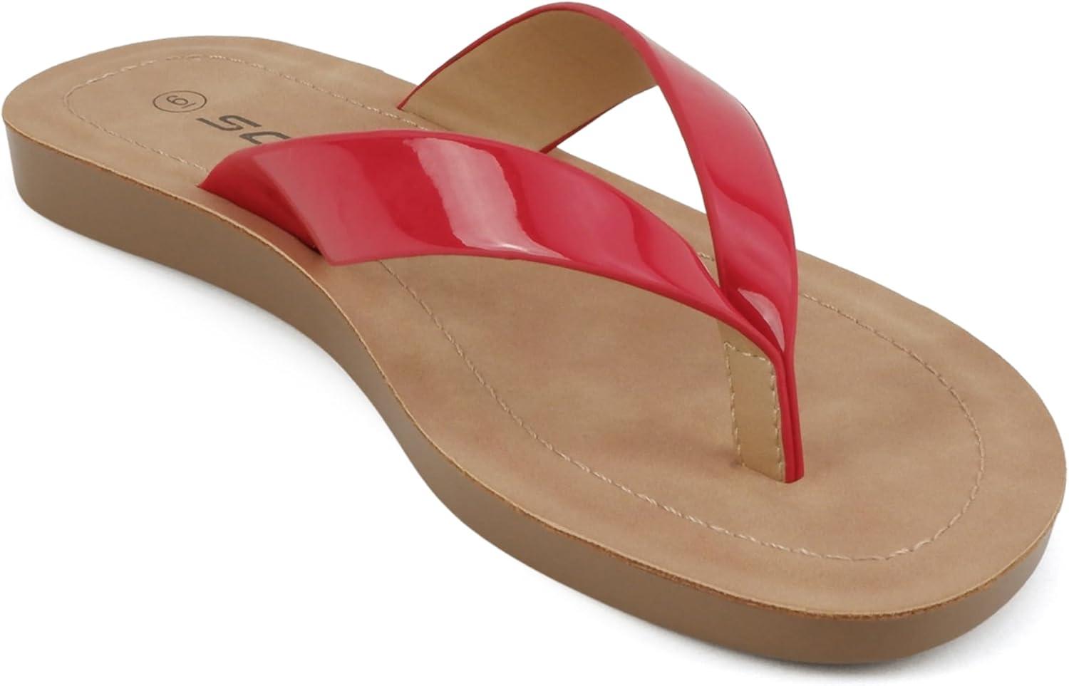 imageSoda Shoes Women Flip Flops Basic Plain Slippers Thongs Sandals Strap Casual Beach EllaSRed Patent