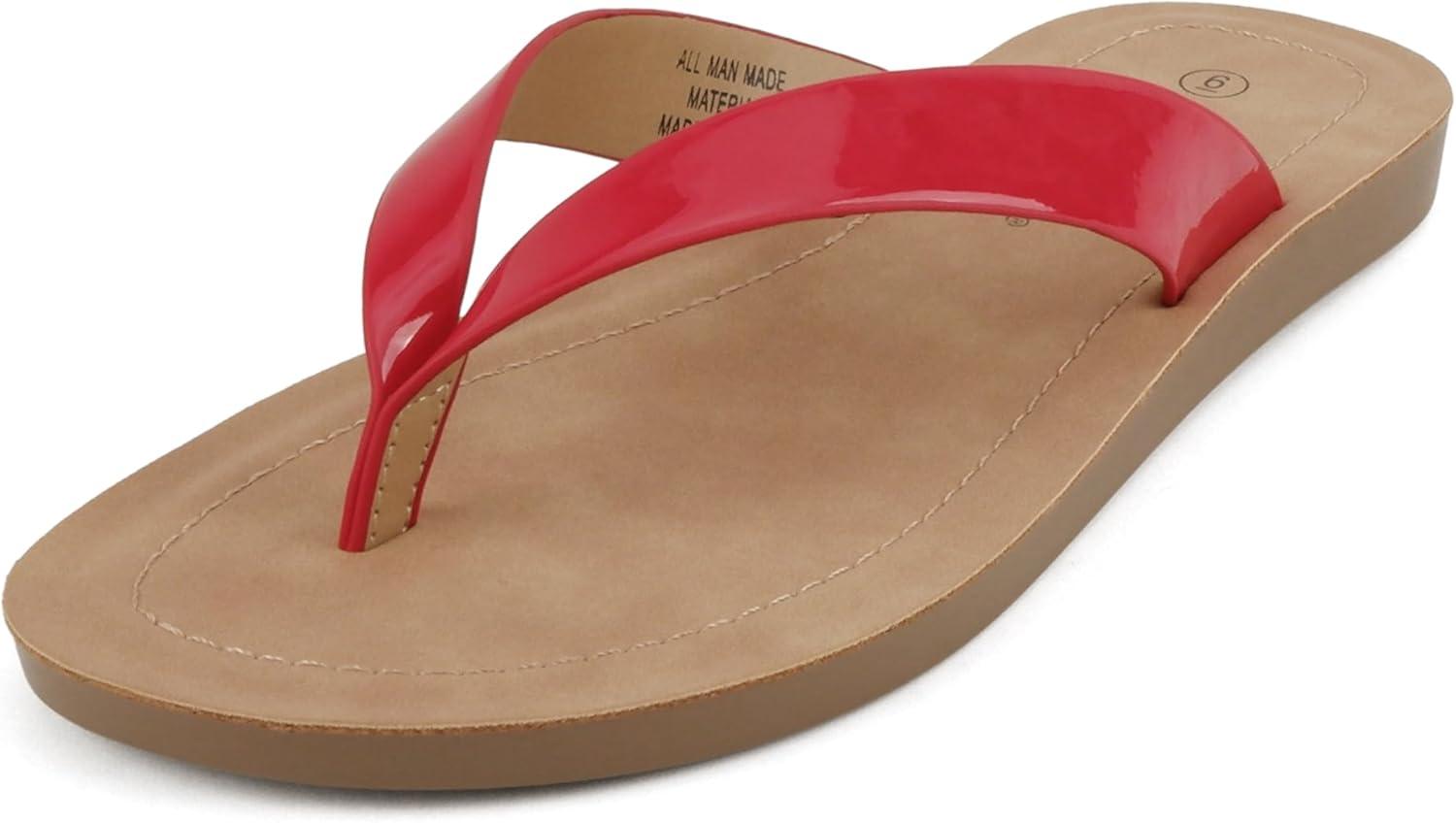 imageSoda Shoes Women Flip Flops Basic Plain Slippers Thongs Sandals Strap Casual Beach EllaSRed Patent