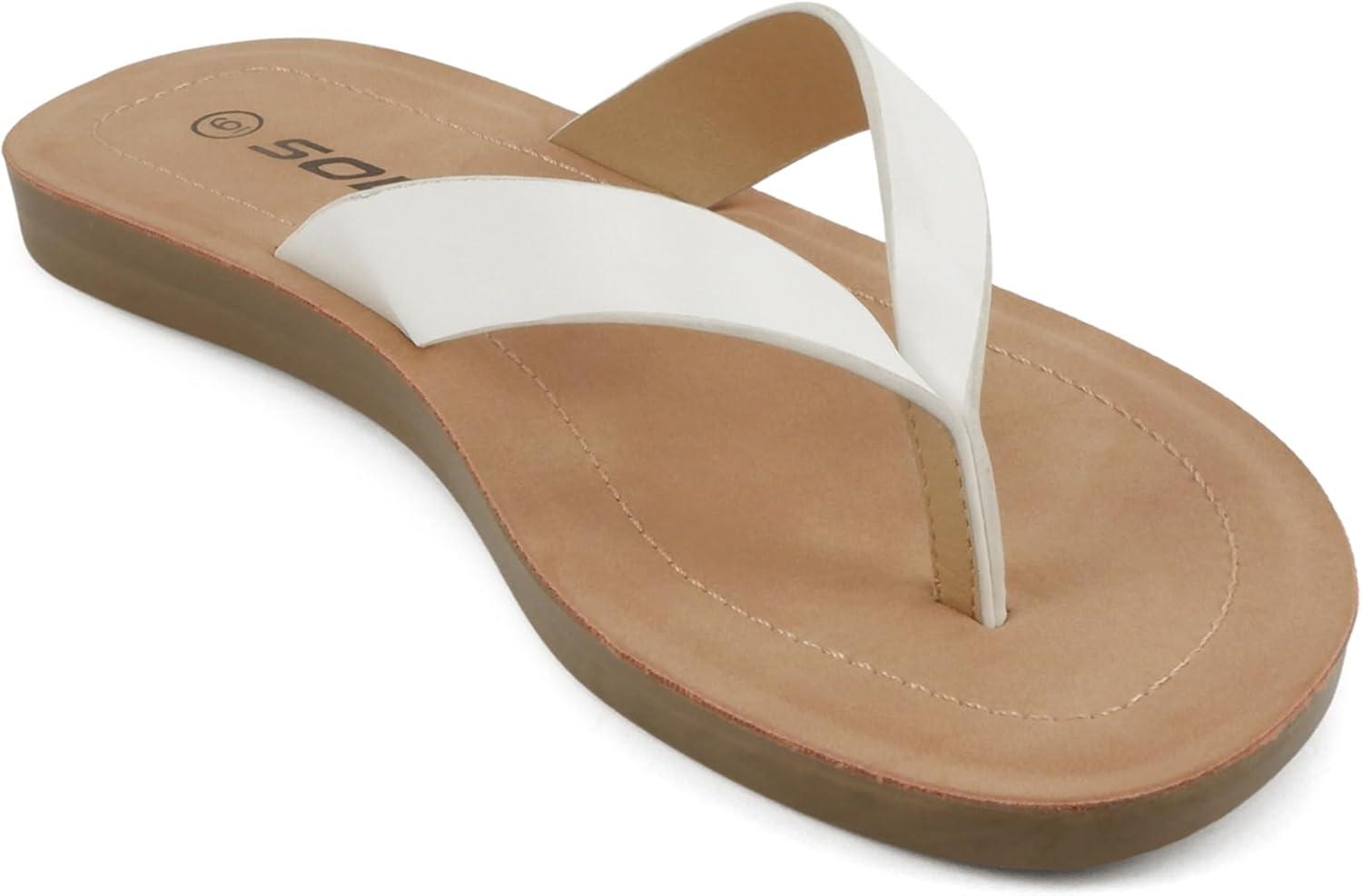 imageSoda Shoes Women Flip Flops Basic Plain Slippers Thongs Sandals Strap Casual Beach EllaSWhite