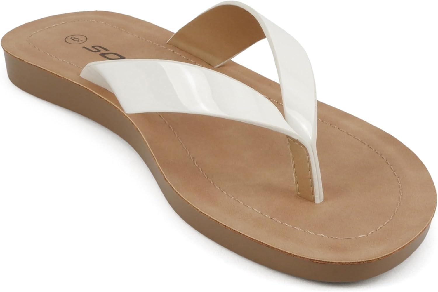 imageSoda Shoes Women Flip Flops Basic Plain Slippers Thongs Sandals Strap Casual Beach EllaSWhite Patent