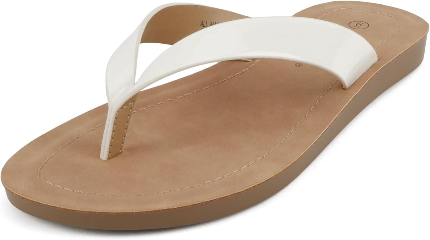 imageSoda Shoes Women Flip Flops Basic Plain Slippers Thongs Sandals Strap Casual Beach EllaSWhite Patent