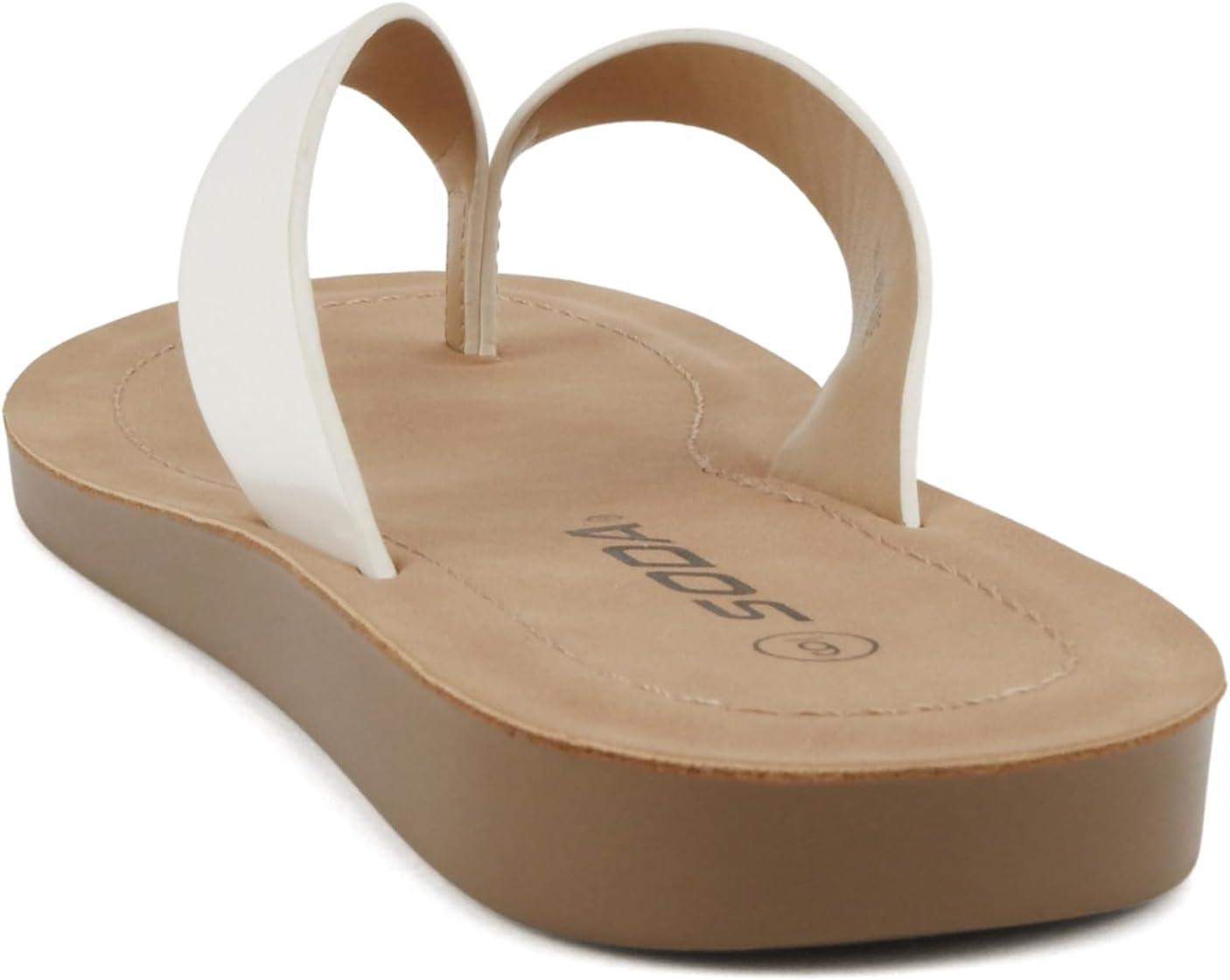 imageSoda Shoes Women Flip Flops Basic Plain Slippers Thongs Sandals Strap Casual Beach EllaSWhite Patent