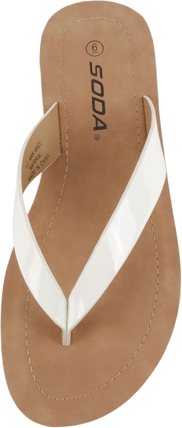 imageSoda Shoes Women Flip Flops Basic Plain Slippers Thongs Sandals Strap Casual Beach EllaSWhite Patent