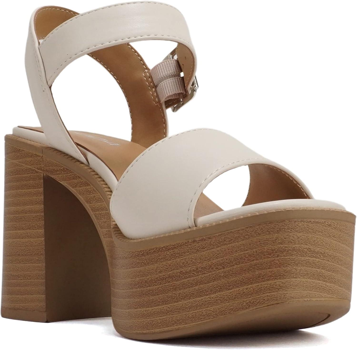 imageSoda TURBO  Women Open Square Toe Single Band Ankle Strap Buckle Platform High Heel Sandal