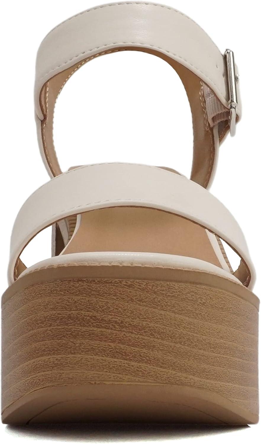 imageSoda TURBO  Women Open Square Toe Single Band Ankle Strap Buckle Platform High Heel Sandal