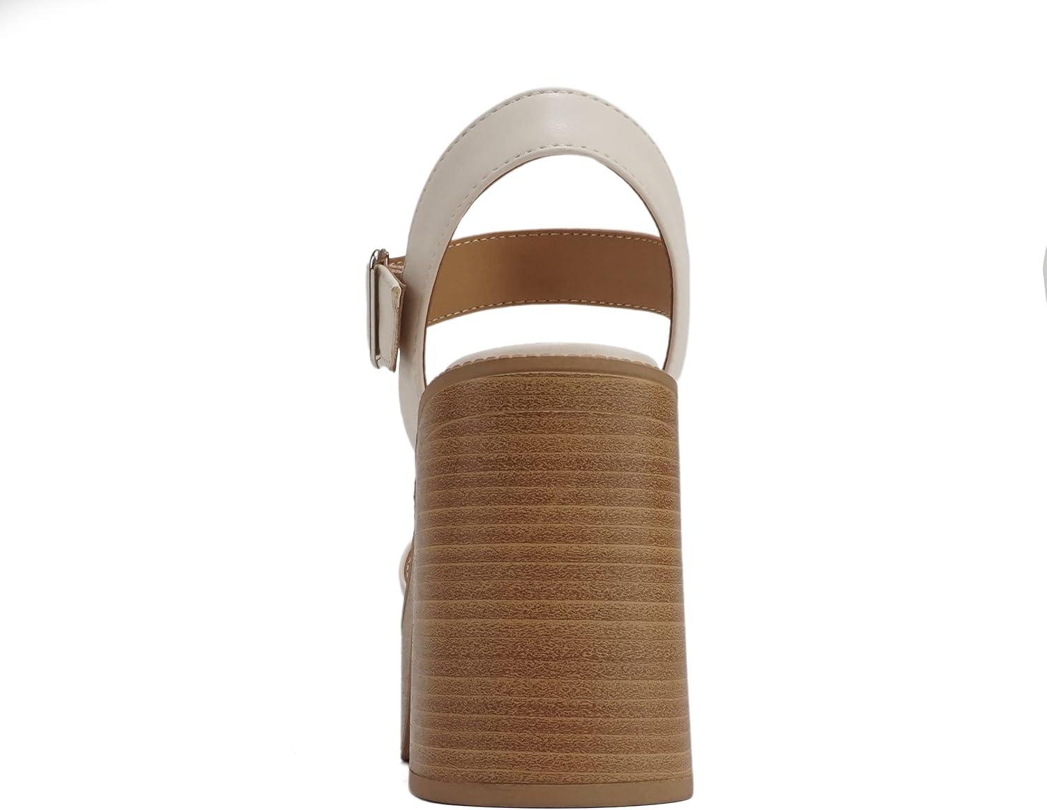 imageSoda TURBO  Women Open Square Toe Single Band Ankle Strap Buckle Platform High Heel Sandal