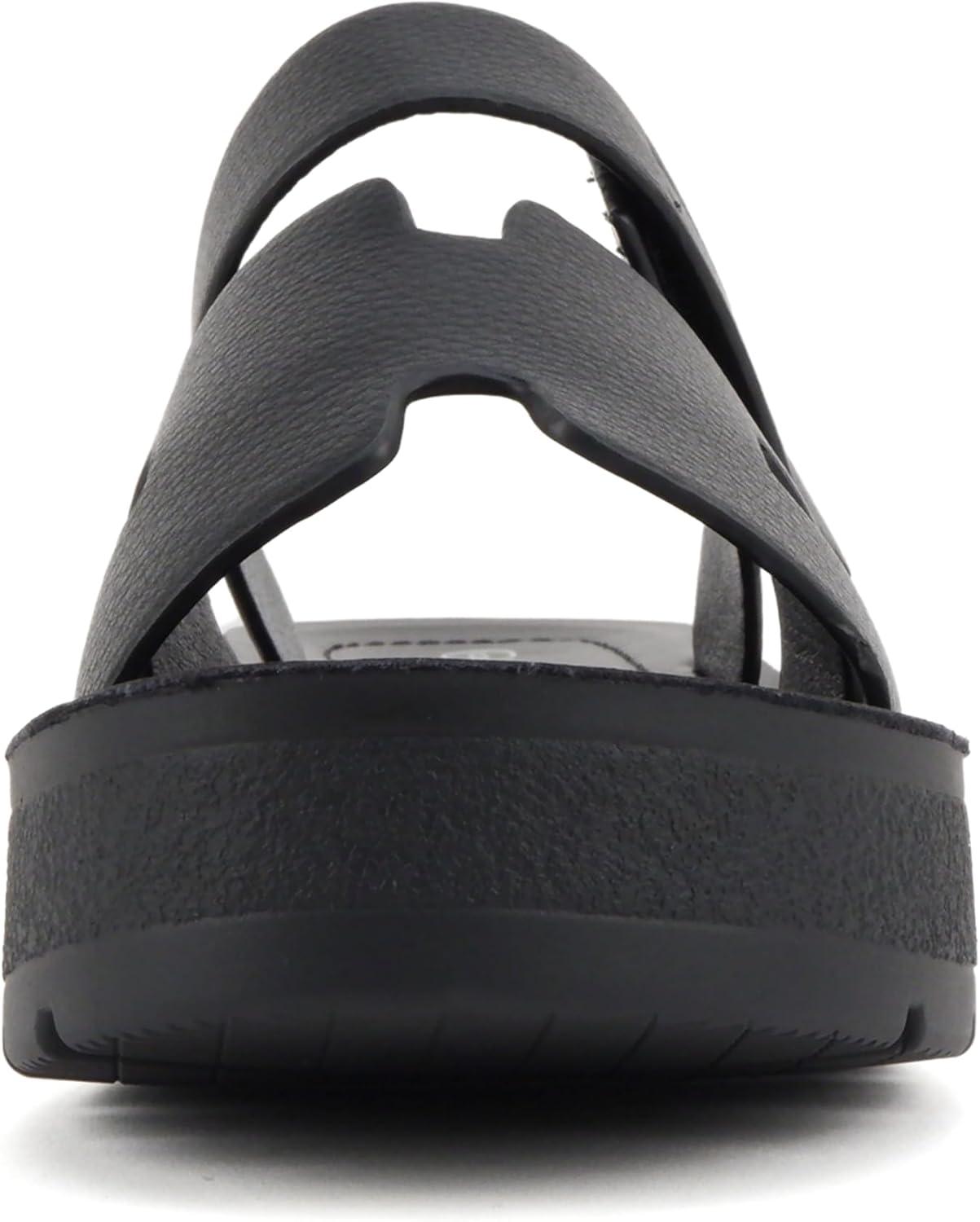 imageSoda Tonya  Women Open Round Toe Double Strap Slide On SandalAll Black Pu