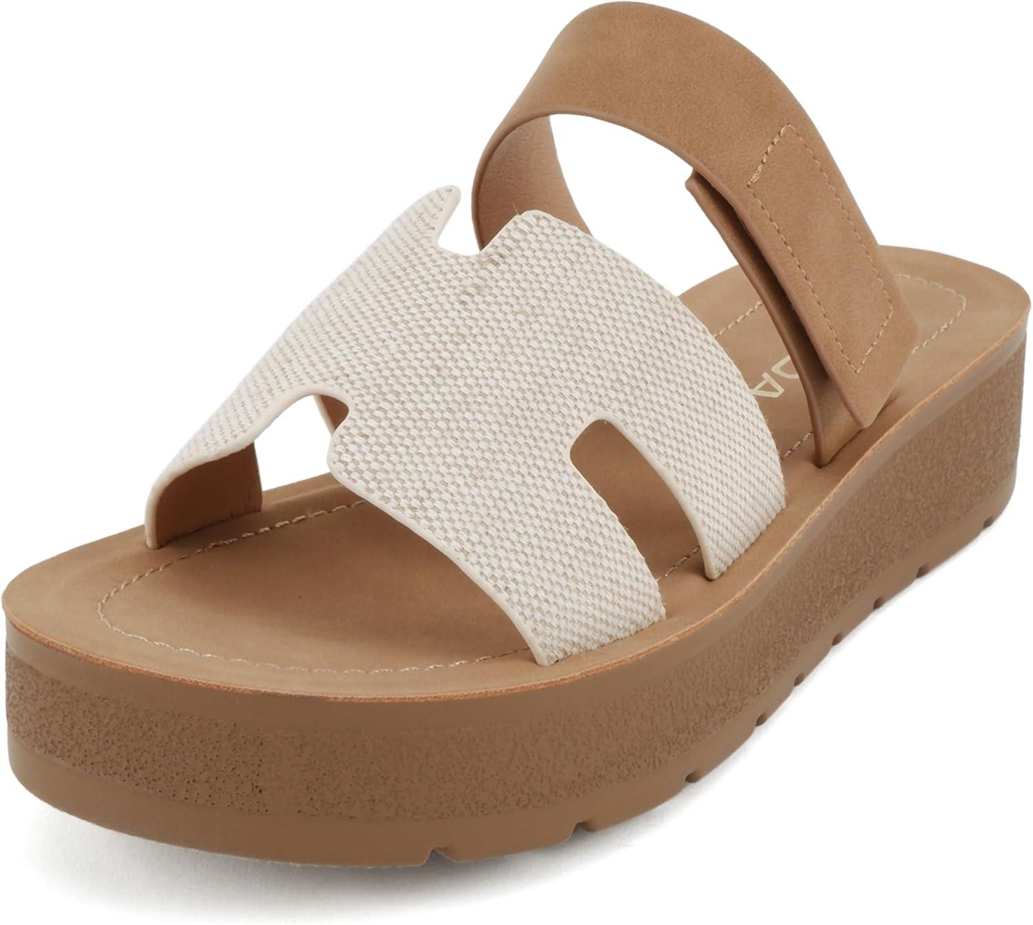 imageSoda Tonya  Women Open Round Toe Double Strap Slide On SandalBeige CottonNubuck