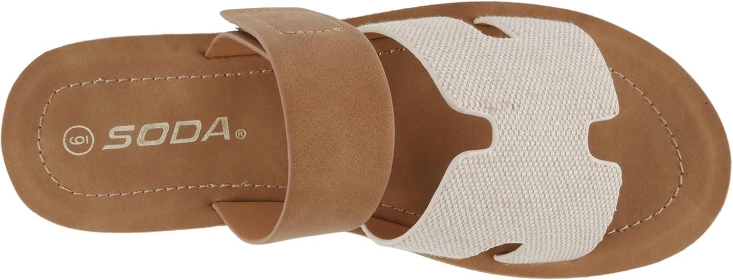 imageSoda Tonya  Women Open Round Toe Double Strap Slide On SandalBeige CottonNubuck