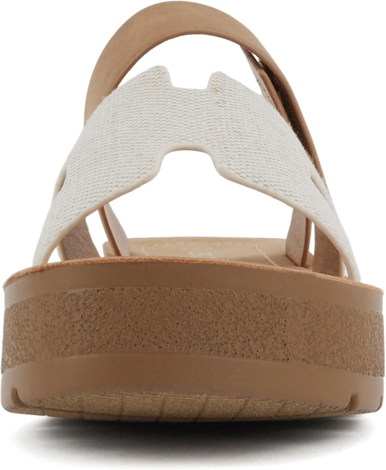 imageSoda Tonya  Women Open Round Toe Double Strap Slide On SandalBeige CottonNubuck