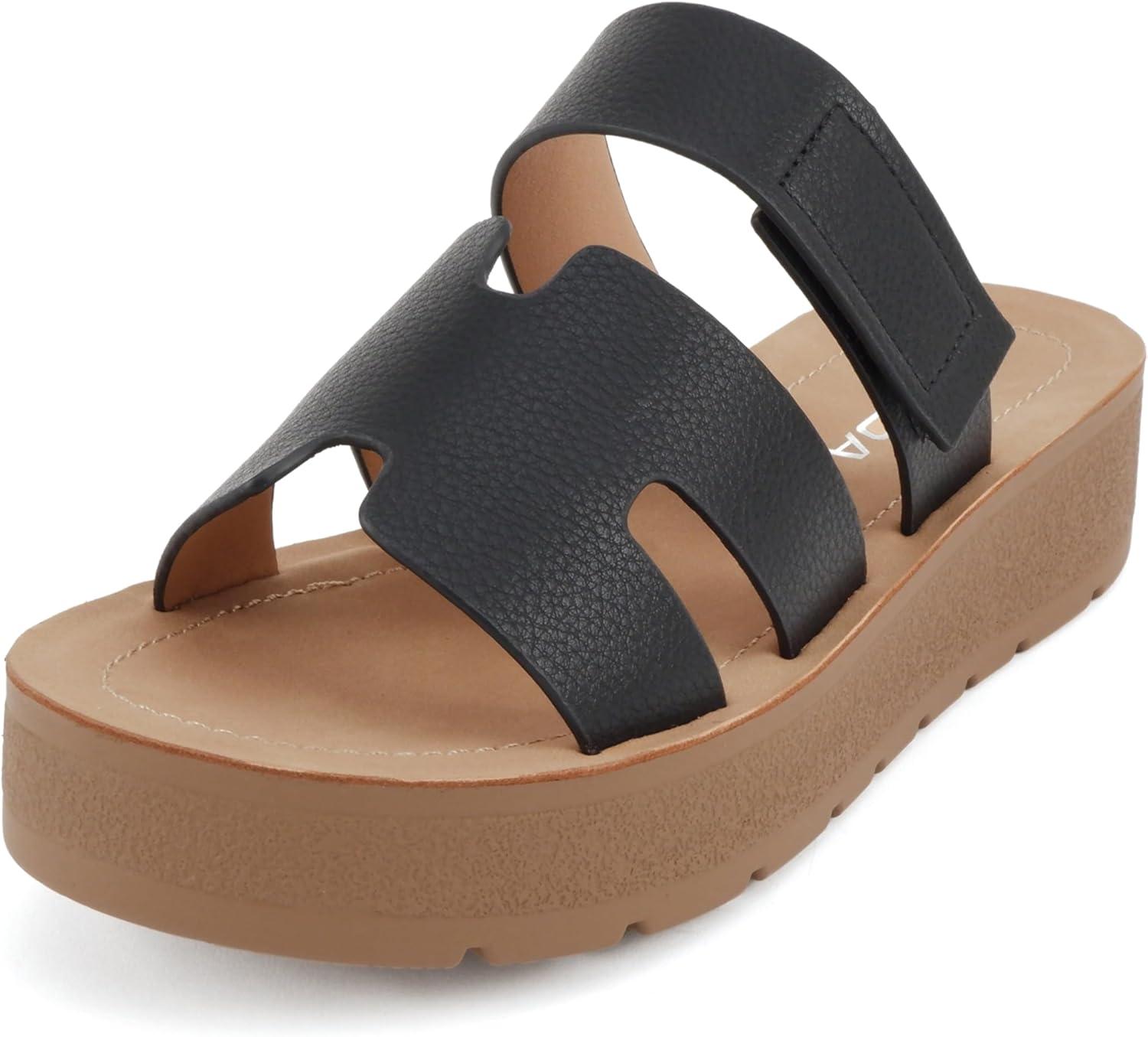 imageSoda Tonya  Women Open Round Toe Double Strap Slide On SandalBlack Pu