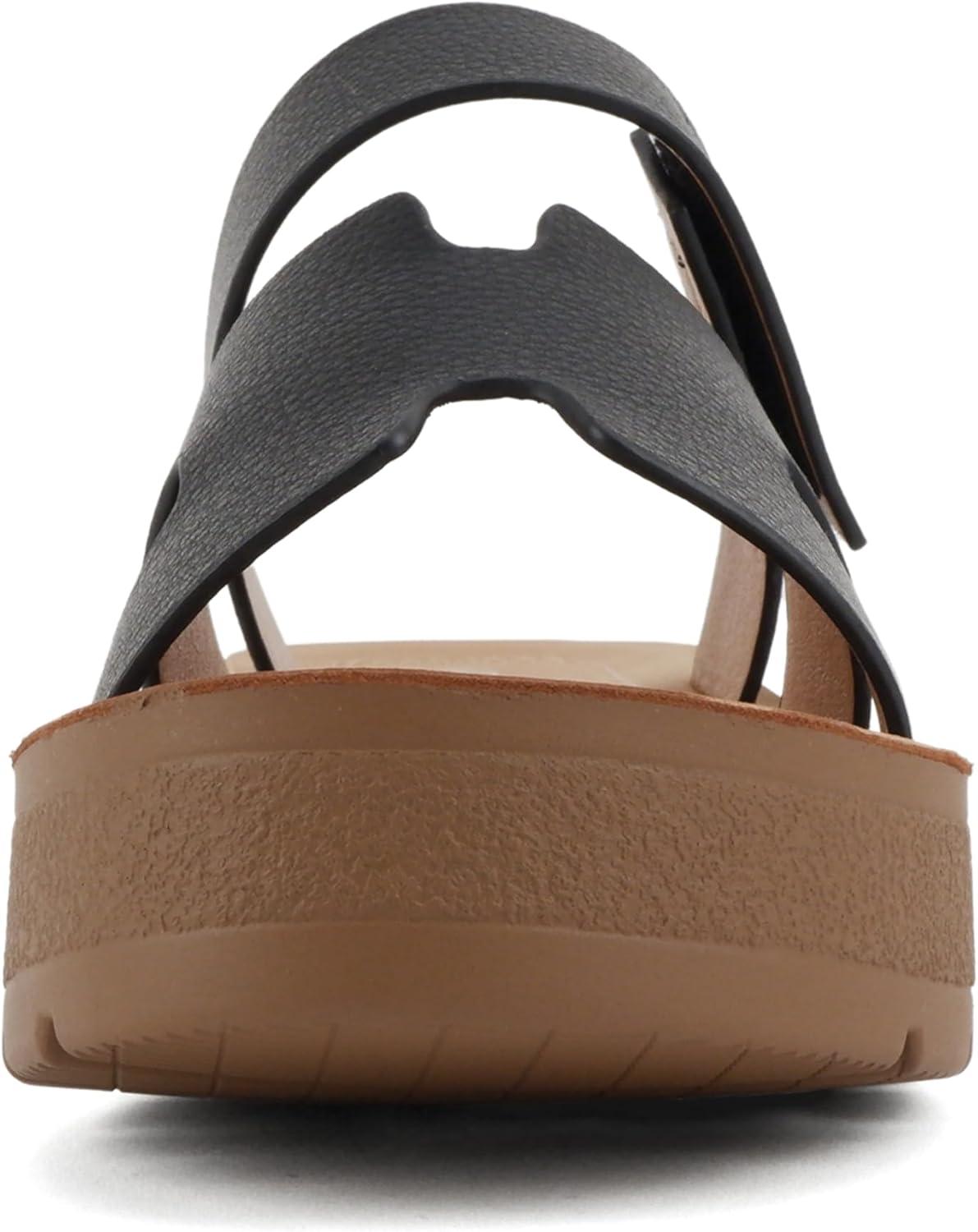 imageSoda Tonya  Women Open Round Toe Double Strap Slide On SandalBlack Pu