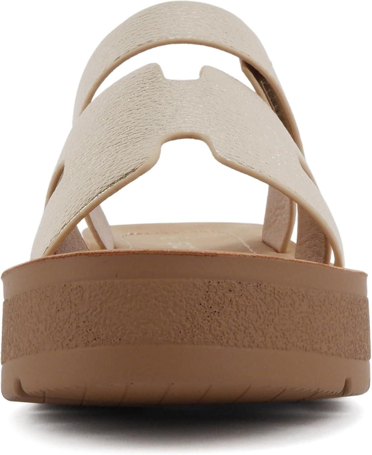 imageSoda Tonya  Women Open Round Toe Double Strap Slide On SandalGold Pu