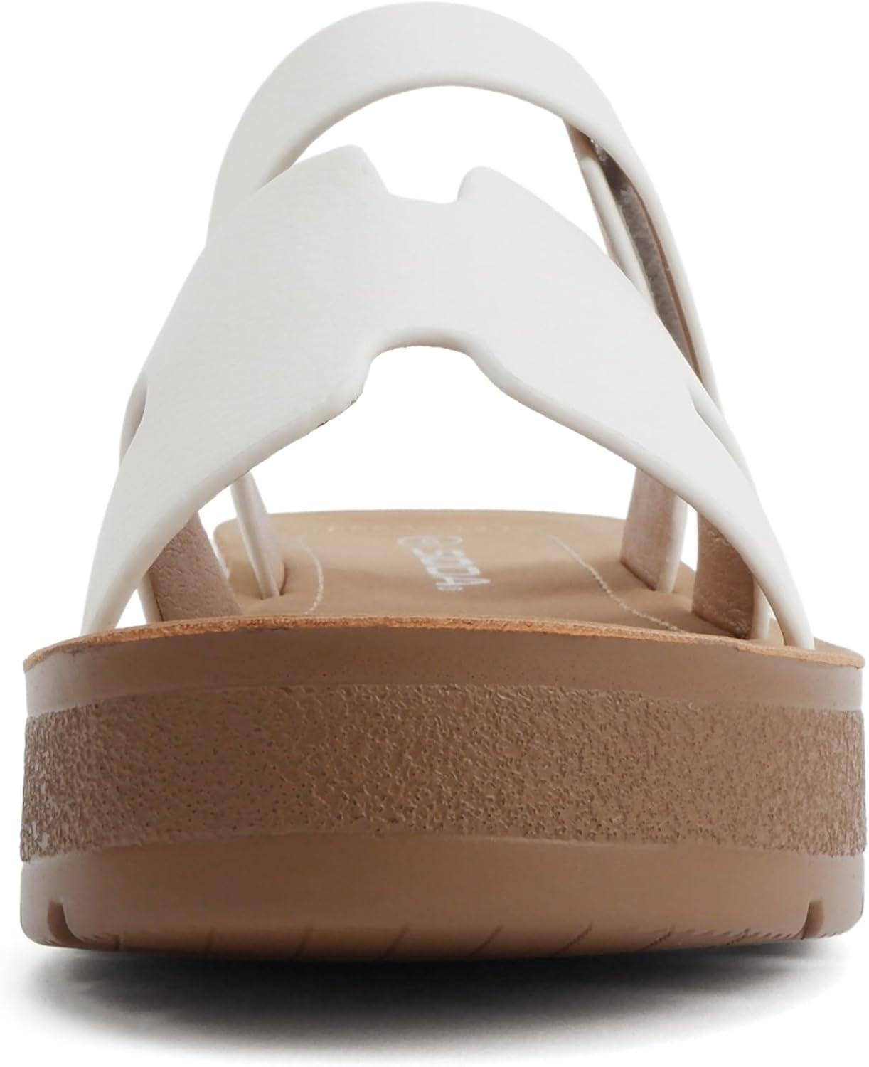 imageSoda Tonya  Women Open Round Toe Double Strap Slide On SandalOff White Pu