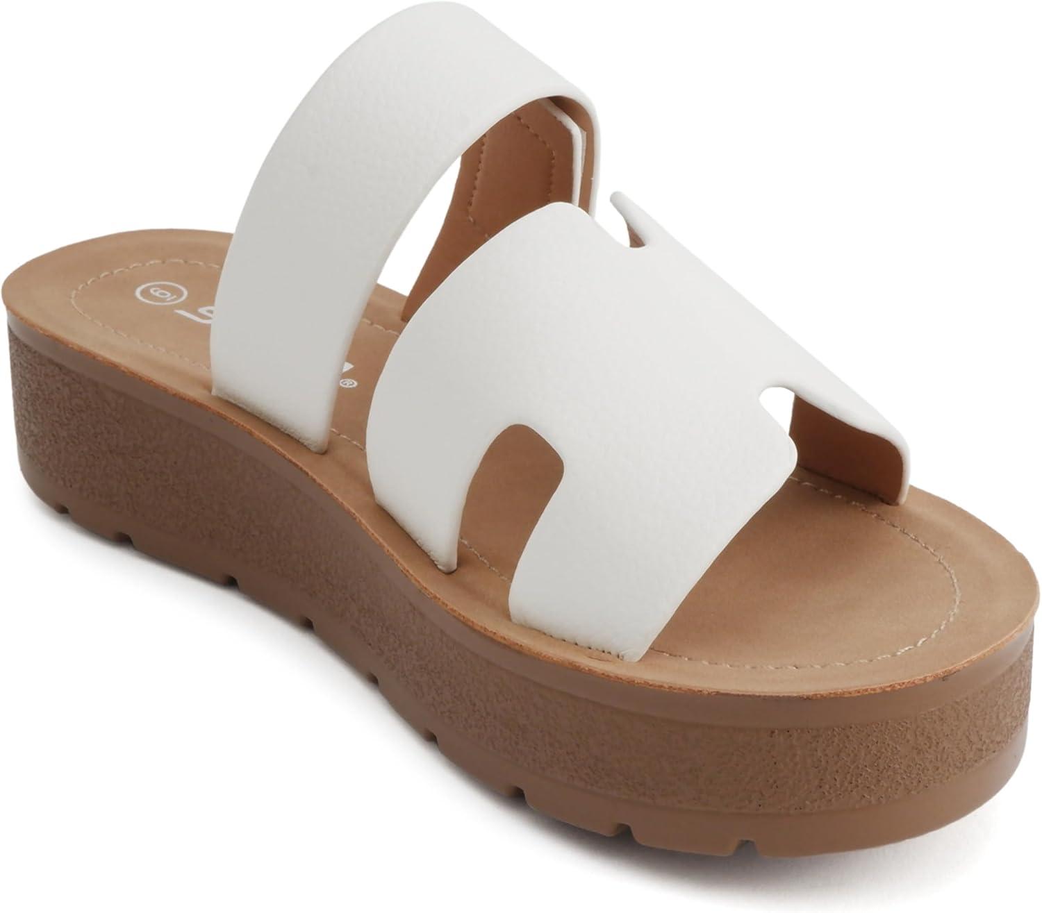 imageSoda Tonya  Women Open Round Toe Double Strap Slide On SandalOff White Pu