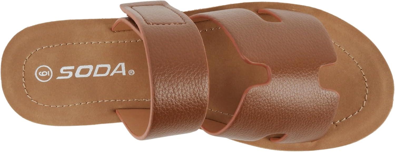 imageSoda Tonya  Women Open Round Toe Double Strap Slide On SandalTan Pu