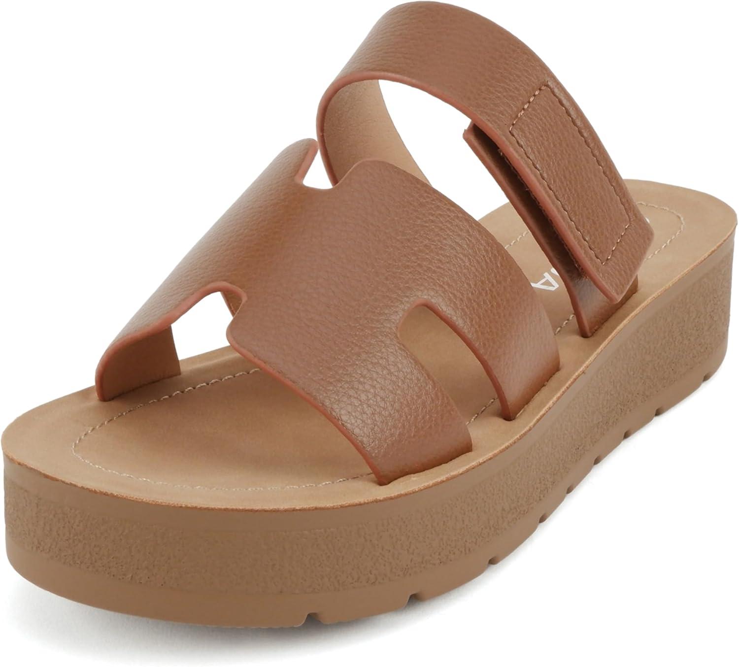 imageSoda Tonya  Women Open Round Toe Double Strap Slide On SandalTan Pu