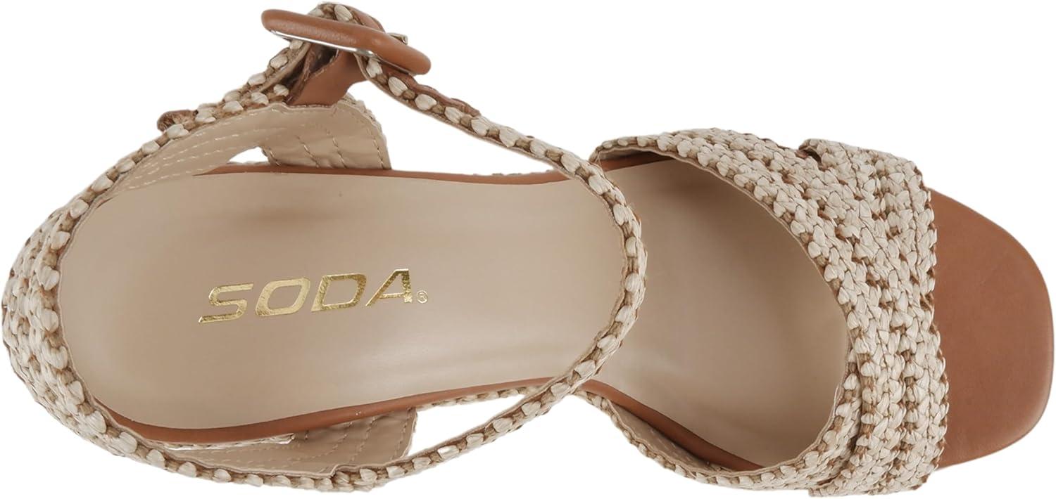 imageSoda Yara  Square Open Toe Crisscross Band Ankle Strap High Heel SandalNatural RaffiaTan