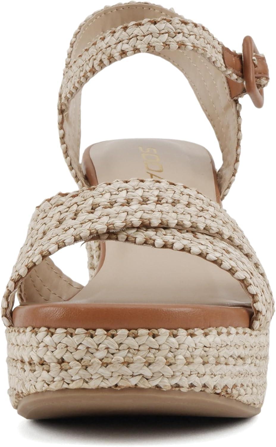 imageSoda Yara  Square Open Toe Crisscross Band Ankle Strap High Heel SandalNatural RaffiaTan