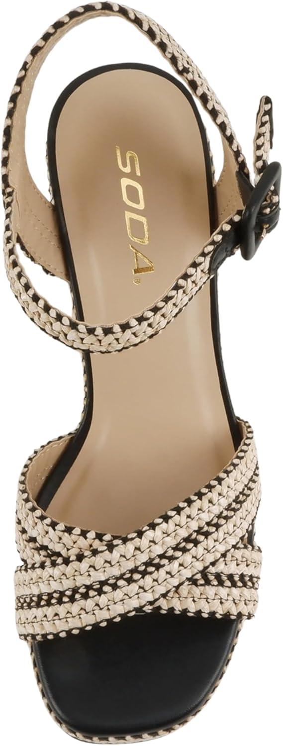 imageSoda Yara  Square Open Toe Crisscross Band Ankle Strap High Heel SandalRaffiaBlack
