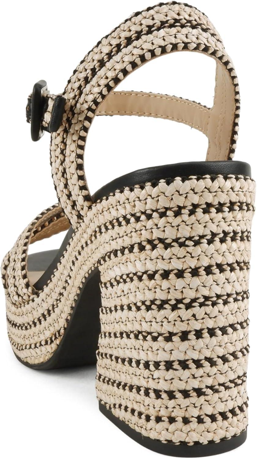 imageSoda Yara  Square Open Toe Crisscross Band Ankle Strap High Heel SandalRaffiaBlack