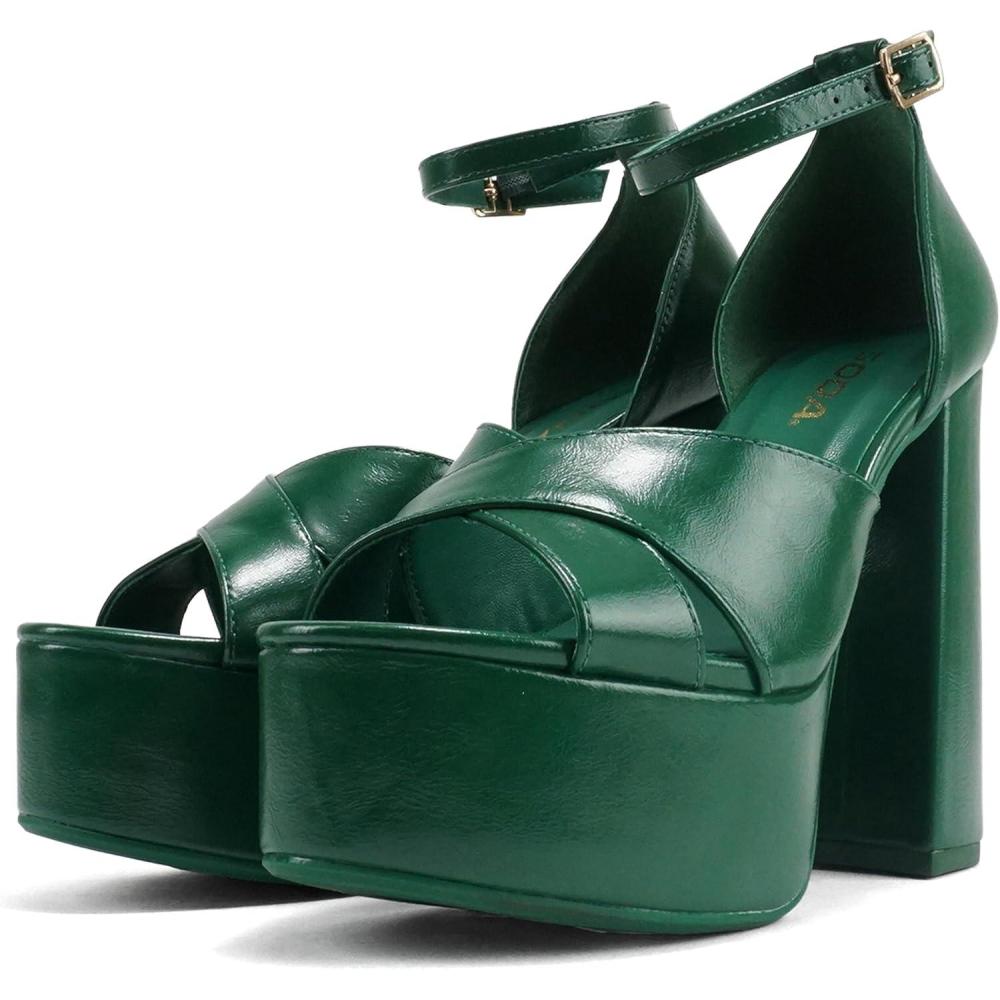 imageSoda ATOMIC  Women Open Round Toe Crisscross Band Closed Back Counter Platform High Heel Sandal with Adjustable Ankle StrapGreen Pu