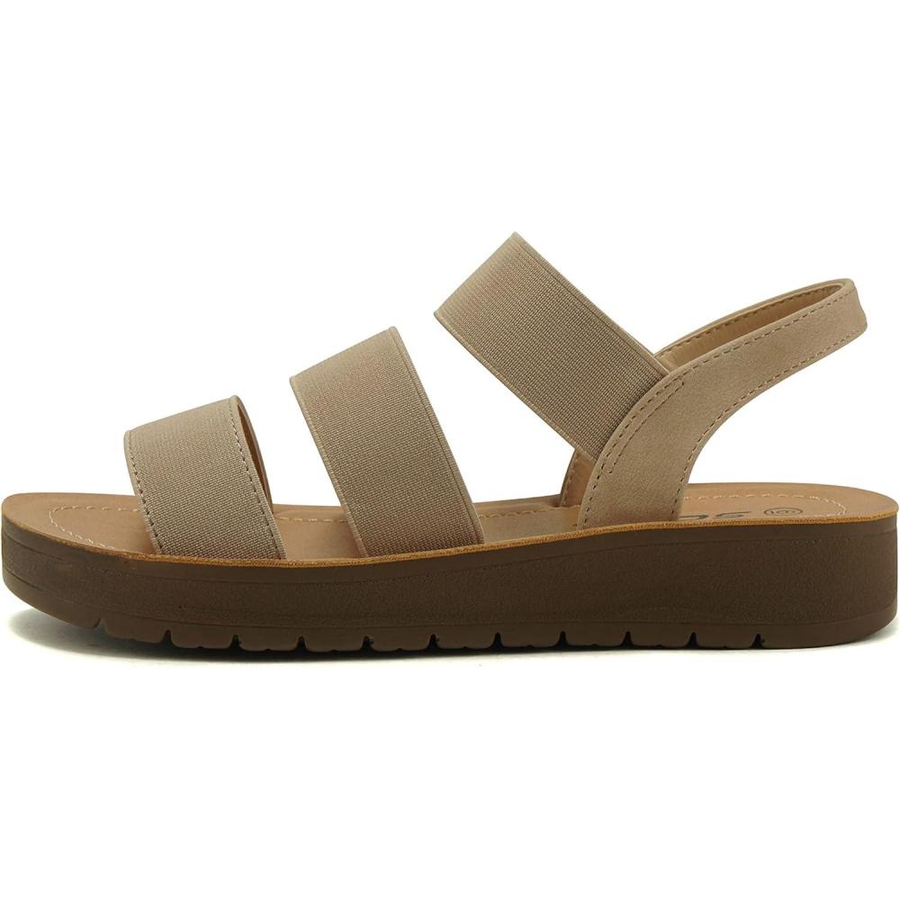 imageSoda BUTTON  Women Slip On Casual Open Toe Three Elastic Bands with Ankle Strap Fashion Gladiator SandalWheat